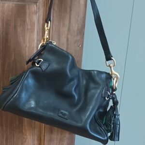 Dooney & Bourke Black Leather Shoulder Bag with Gold Hardware